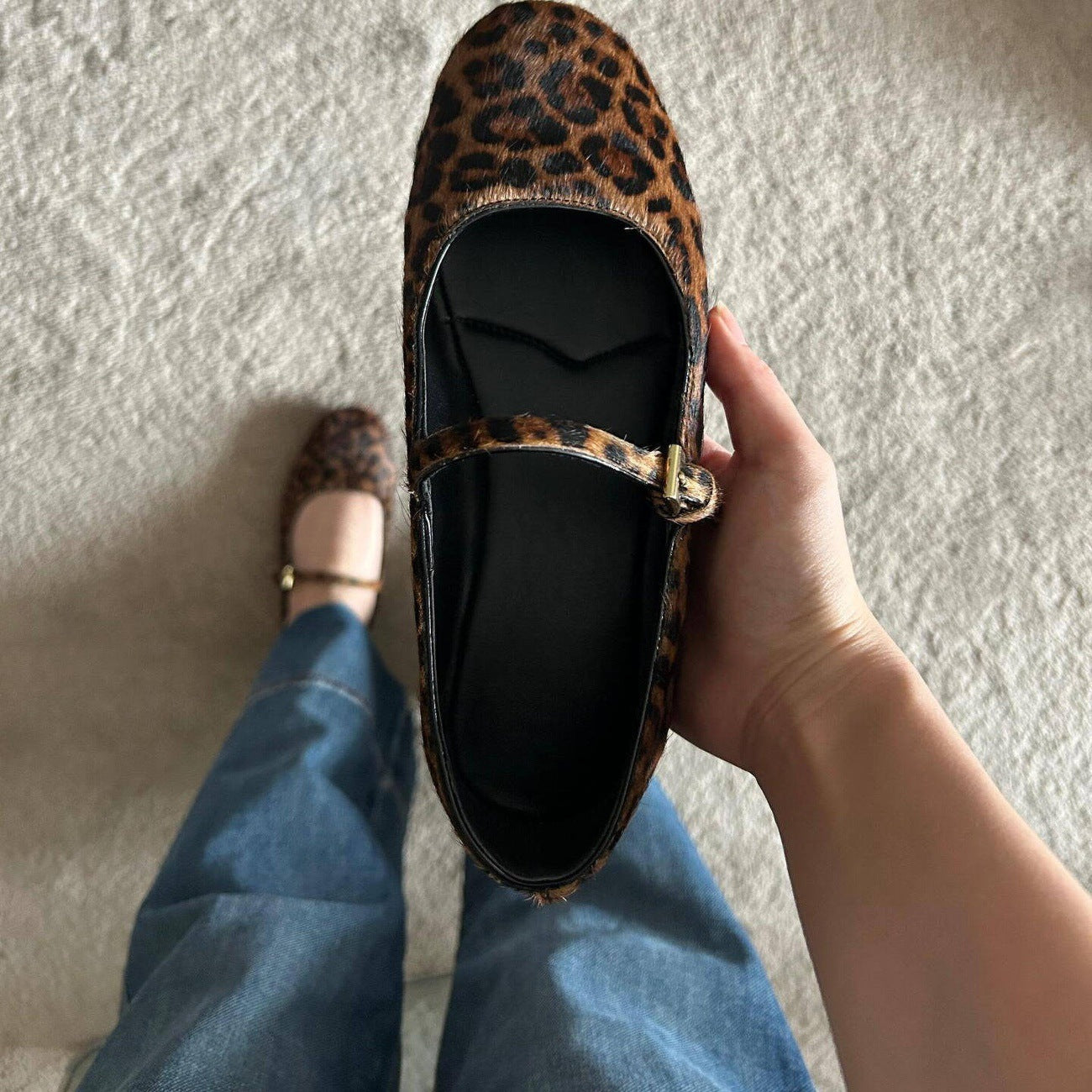 Damen Ballerinas mit elegantem Riemendesign und modischem Leopardenmuster R&B
