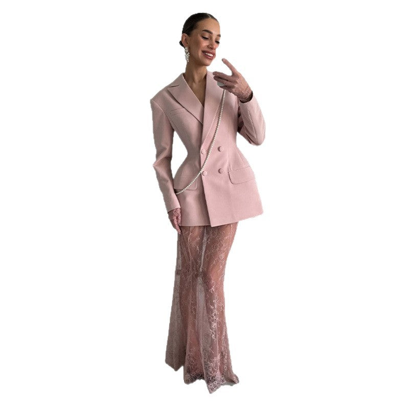 Damen eleganter Blazer mit tailliertem Schnitt und Doppelreiher R&B