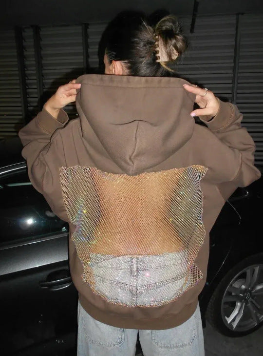 Damen nan Kapuzensweatshirt mit transparenter bestickter Rückenpartie R&B
