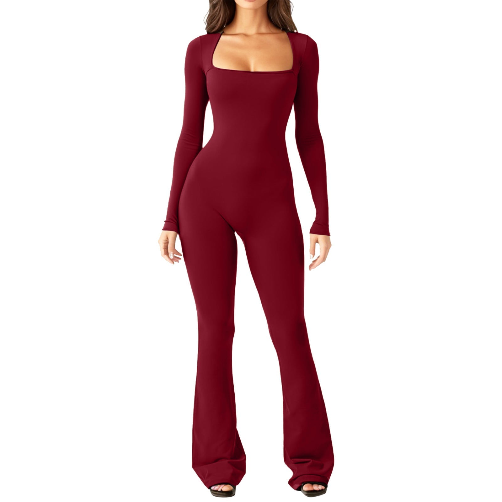 Damen Figürlicher Jumpsuit mit langen Ärmeln und weitem Bein R&B