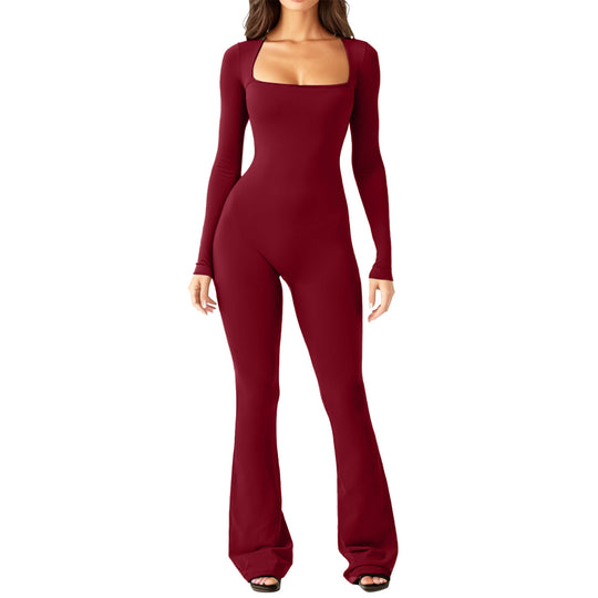 Damen Figürlicher Jumpsuit mit langen Ärmeln und weitem Bein R&B