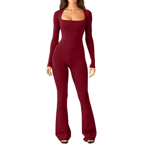 Damen Figürlicher Jumpsuit mit langen Ärmeln und weitem Bein R&B