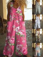 Damen Künstlerische Blumenmuster Latzhose R&B