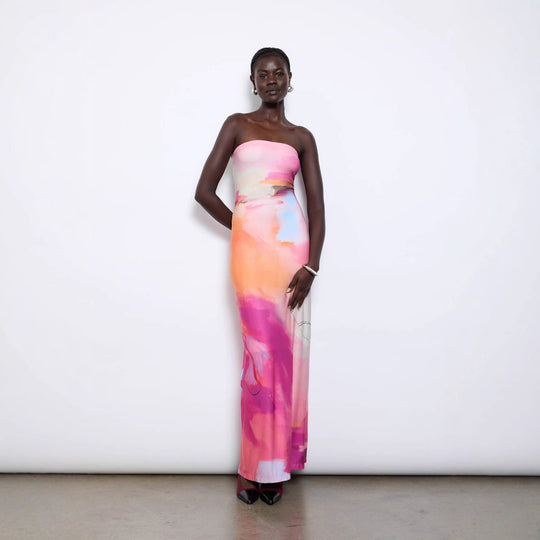 Damen figurbetontes Sommerkleid im Aquarell-Design R&B