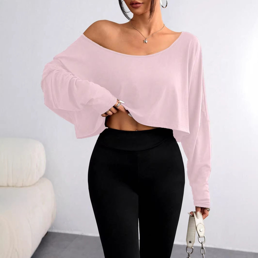 Damen Lässiges Crop-Top mit weitem Schnitt und asymmetrischem Ausschnitt R&B