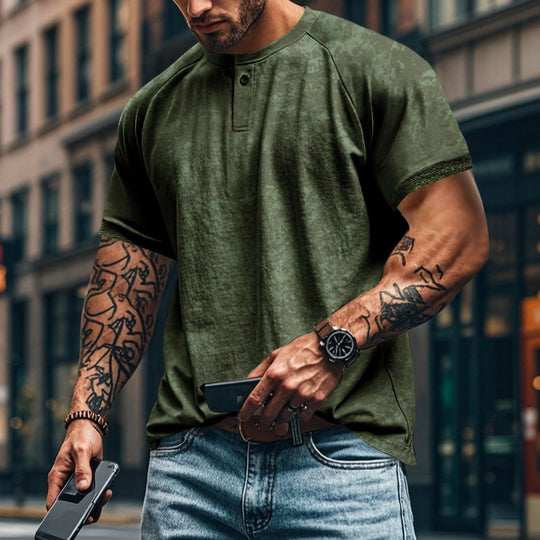Herren lässiges Kurzarm-Henley-T-Shirt mit strukturiertem Design R&B