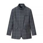 Damen nan taillierter Karo-Mantelblazer mit Stehkragen, asymmetrischer Knopfblende und Pattentaschen R&B