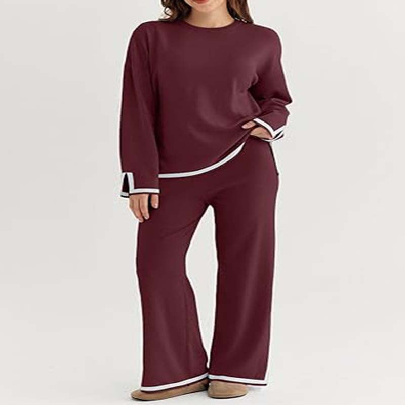 Damen modisches Lounge-Set mit weitem Schnitt und Kontrastbündchen R&B
