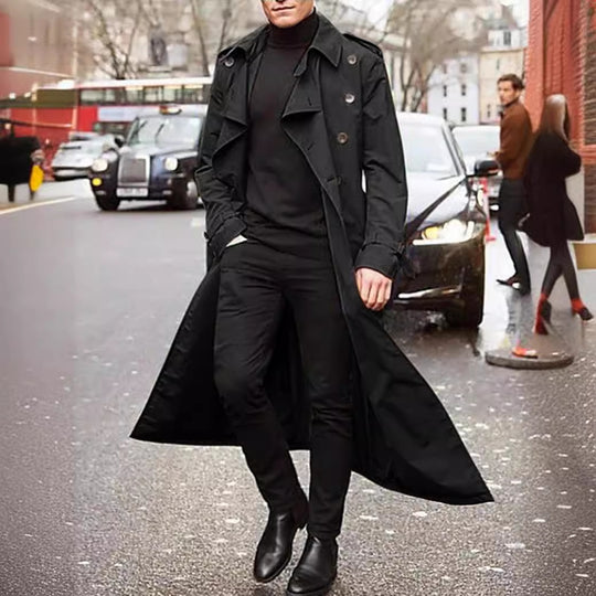 Herren langer Trenchcoat mit modernem Schnitt und praktischen Taschen R&B