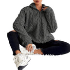 Damen Gemusterter Oversized-Fleece-Pullover mit hohem Kragen R&B