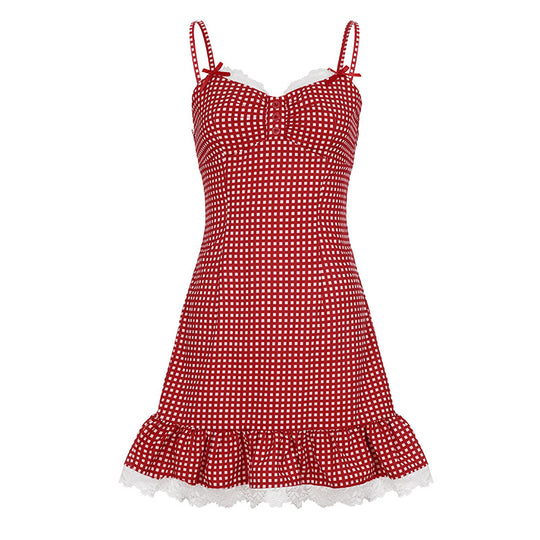 Damen Kleid mit rüschenverziertem Saum und verstellbaren Trägern R&B