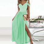 Damen Maxikleid mit charmantem Ausschnitt und asymmetrischem Schlitz R&B