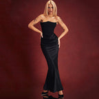 Damen Elegantes bodenlanges Kleid mit schimmerndem Taillenschnitt und gerafftem Rock
