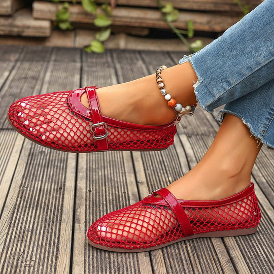 Damen elegante Netzschuhe mit goldenen Schnallen R&B
