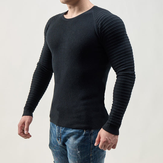 Herren moderner Langarmpullover mit strukturiertem Design und ribbeliertem Ärmel R&B
