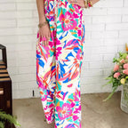 Damen weite Palazzo-Hose mit buntem Blumenmuster und elastischem Bund R&B