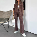Damen Lässiges Blusen- und Hosen-Set aus weichem Material mit besonderen Texturen R&B