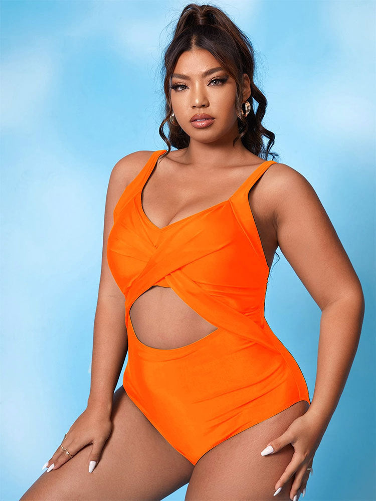 Damen Einteiliger Badeanzug mit stylischem Wickelschnitt und trendigen Cut-Out