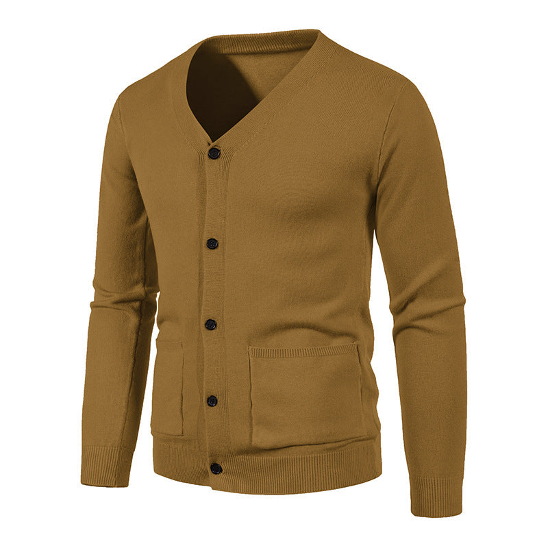Herren modische Strickjacke mit V-Ausschnitt und praktischen Taschen R&B