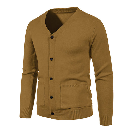 Herren modische Strickjacke mit V-Ausschnitt und praktischen Taschen R&B