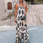 Damen maxi Kleid mit zeitgemäßem Tribal-Muster und schwingendem Saum R&B