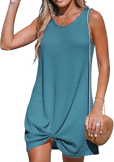 Damen lässiges Sommerkleid aus strukturierter Baumwolle mit verspieltem Knoten R&B