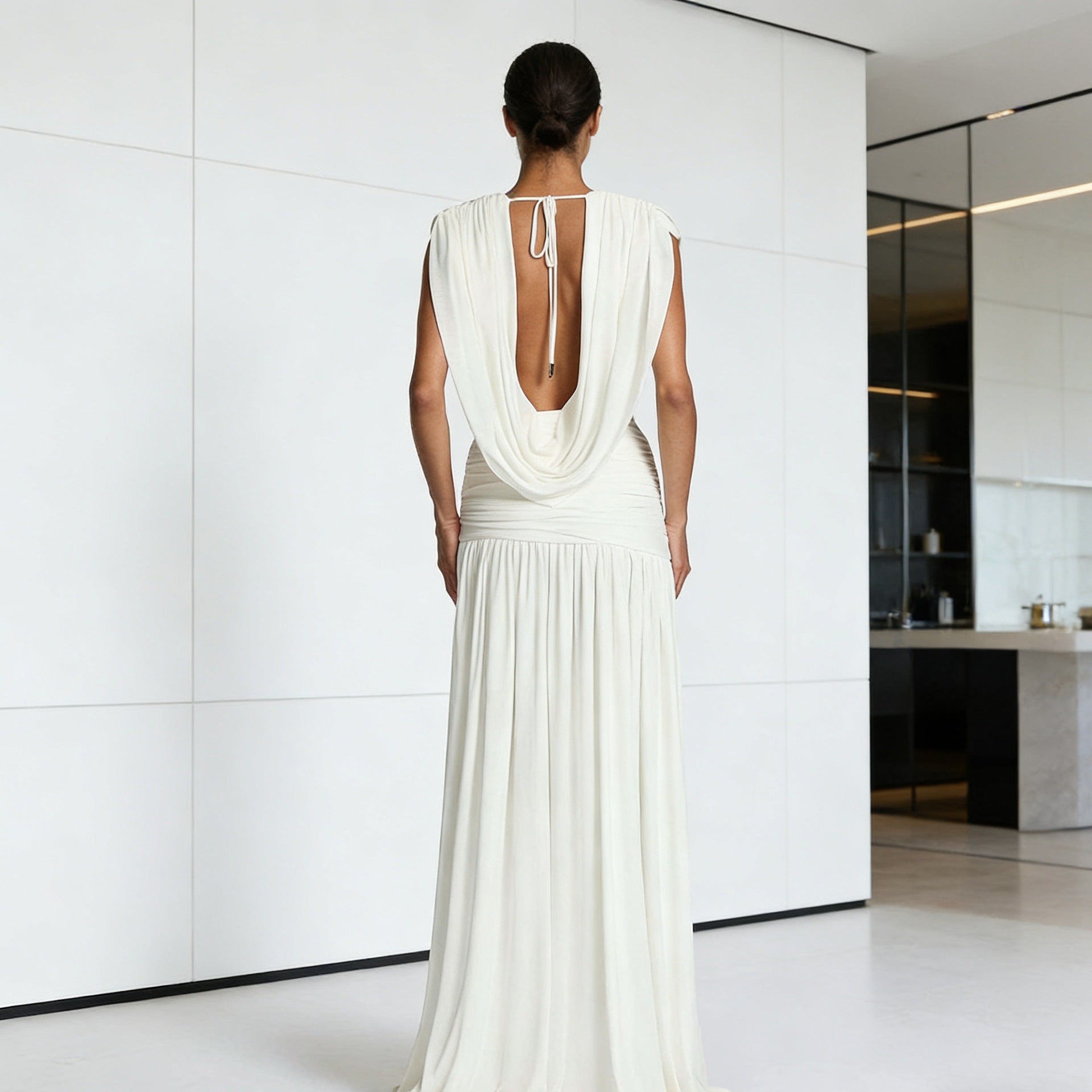 Damen Elegantes Wickelkleid mit tiefem V-Ausschnitt und seitlichem Schlitz R&B