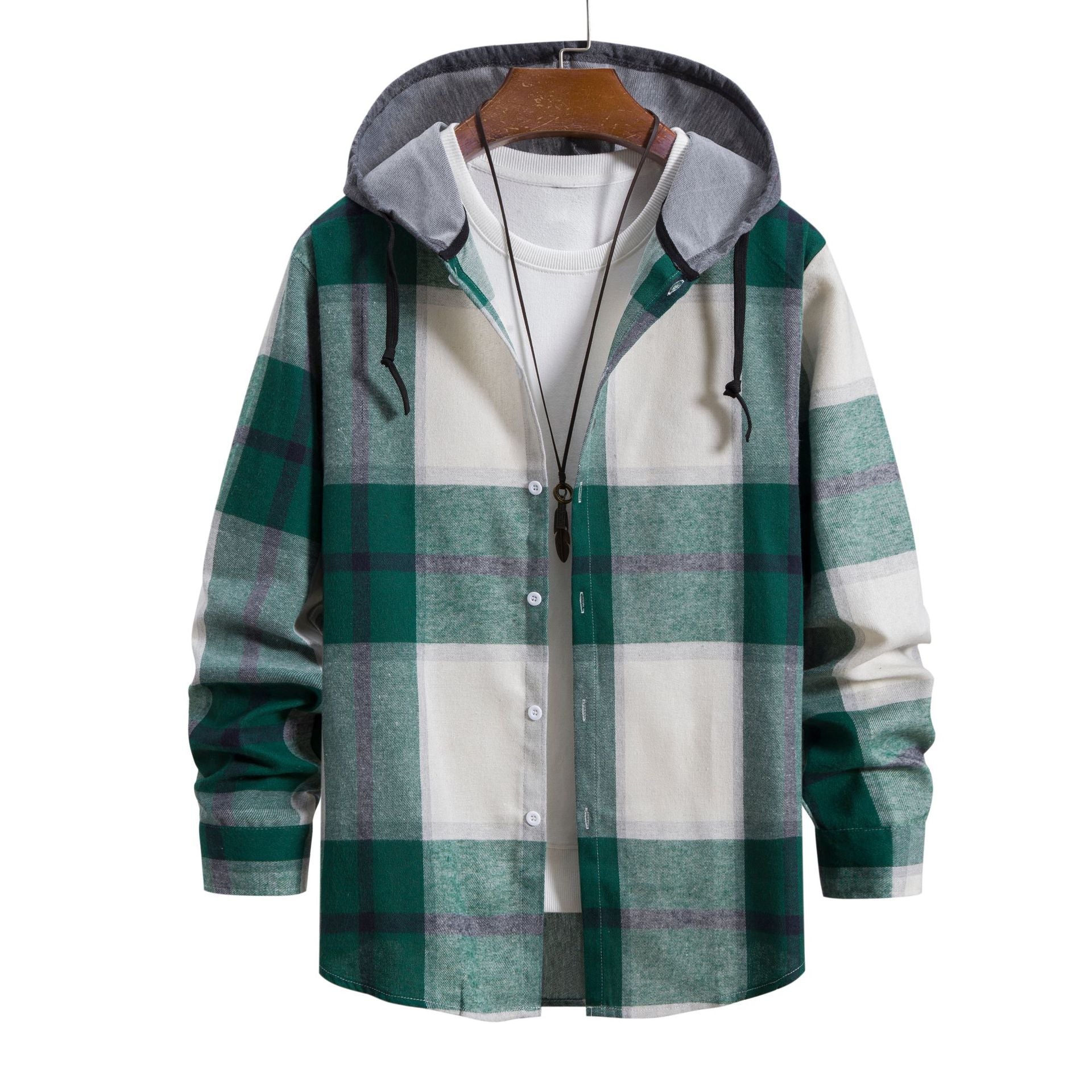 Herren Freizeit-Hemdjacke mit praktischer Kapuze und modernem Karomuster