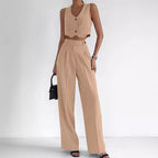 Damen Modisches Zweiteiler-Set aus ärmellosem Cropped Top und weiter Hose