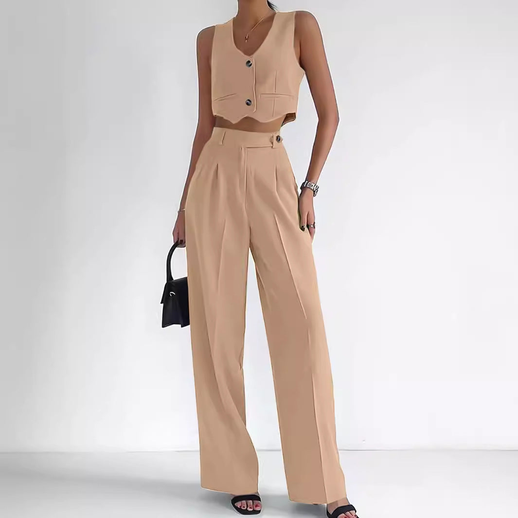 Damen Modisches Zweiteiler-Set aus ärmellosem Cropped Top und weiter Hose