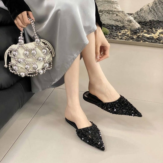 Damen elegante Mules mit glamourösem Paillettenbesatz R&B