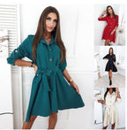 Damen Elegantes Hemdblusenkleid mit Taillengürtel und Knopfdetails R&B