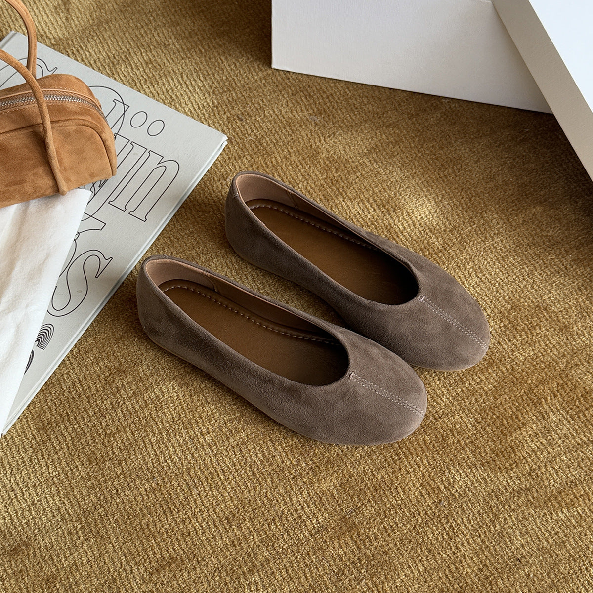 Damen Ballerinas aus hochwertigem Wildleder mit elastischem Rand R&B