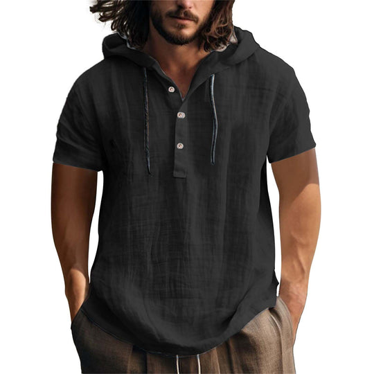 Herren lässiges Kurzarm-Hoodie mit Knopfleiste R&B