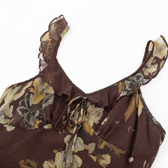 Damen Maxikleid mit zarten Rüschendetails und floralem Muster R&B