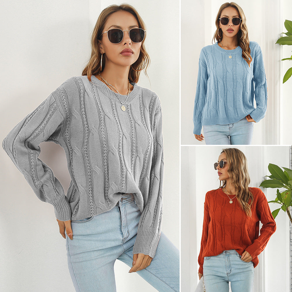 Damen Grobstrickpullover mit einzigartigem Zopfmuster und lässigem Schnitt R&B