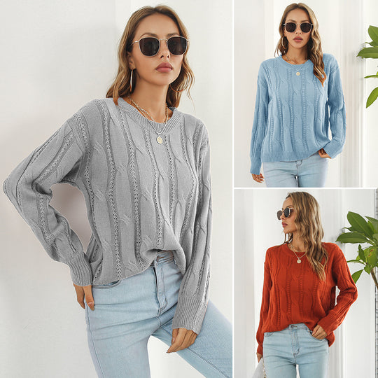 Damen Grobstrickpullover mit einzigartigem Zopfmuster und lässigem Schnitt R&B