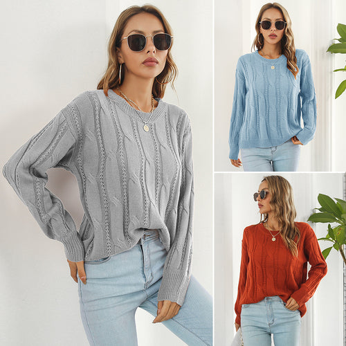 Damen Grobstrickpullover mit einzigartigem Zopfmuster und lässigem Schnitt R&B