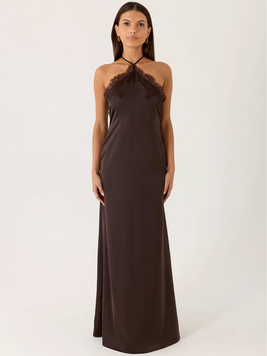 Damen Elegantes Maxikleid mit raffiniertem Spitzen-Bustier und fließendem Stoff R&B