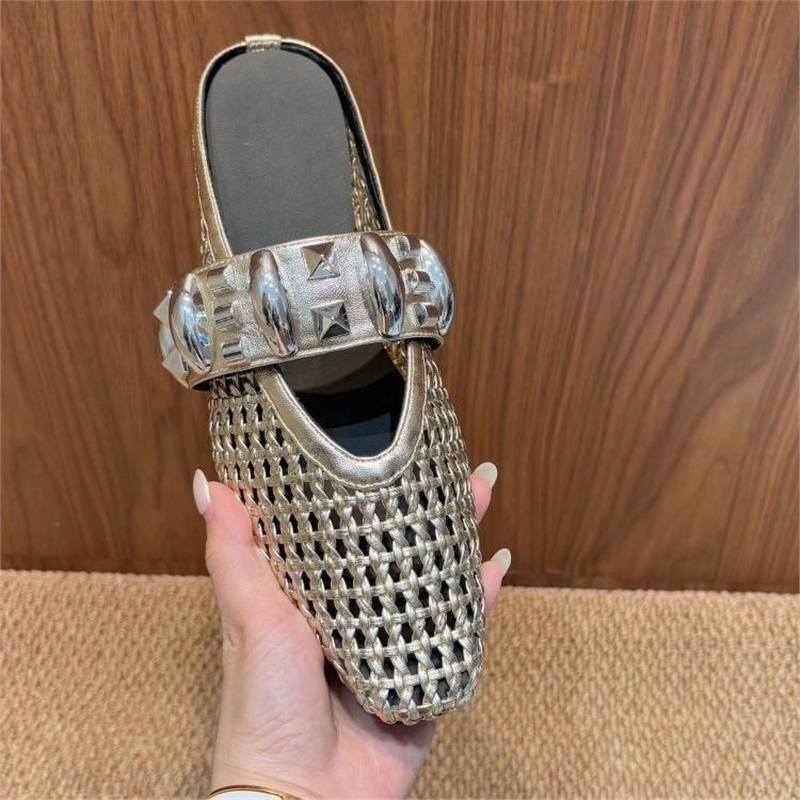 Damen offene Mules mit dekorativem Riemen und modischem Design R&B