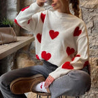 Damen Bequemer Sweater mit Herzmuster