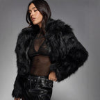 Damen Modische Kurzjacke mit glamourösem Kunstfell R&B