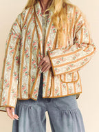 Damen Übergrößen Quiltjacke mit floralem Muster und weitem Schnitt