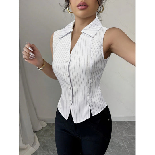 Damen Hemdbluse mit schmalen Streifen und Knopfleiste R&B