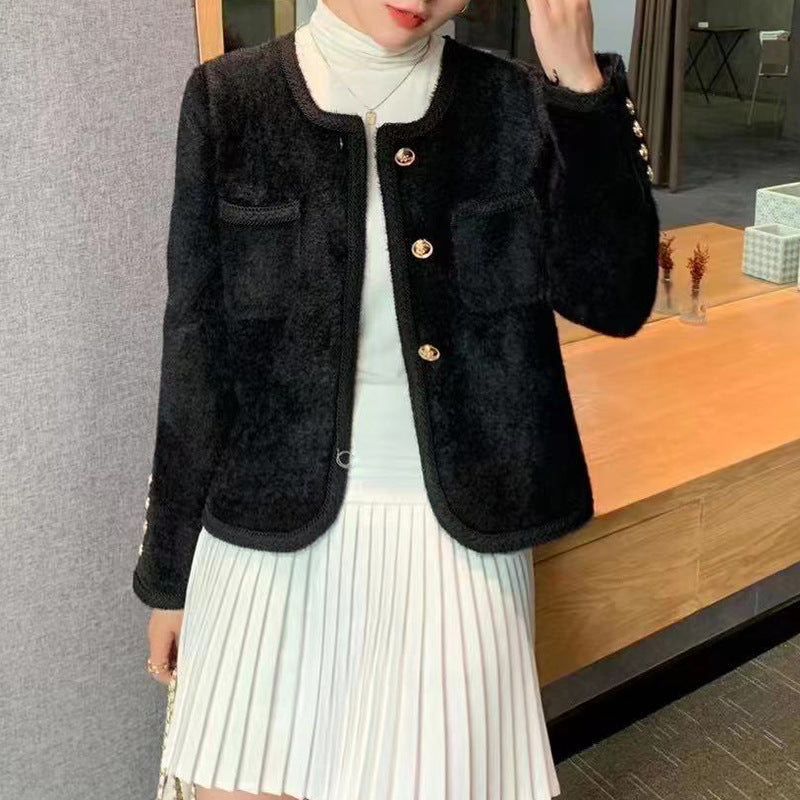 Damen Elegante Strickjacke mit goldenen Knöpfen und feiner Struktur R&B
