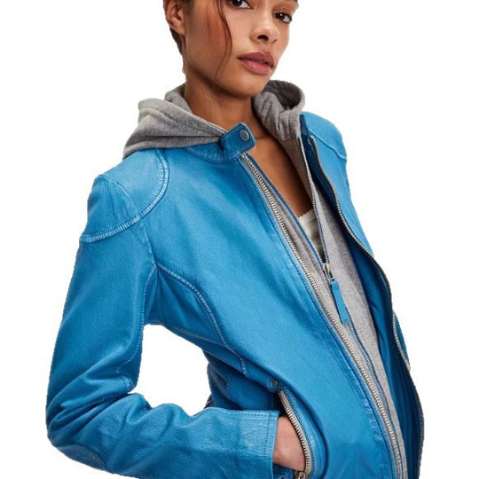 Damen stylische jacke mit abnehmbarer Kapuze R&B