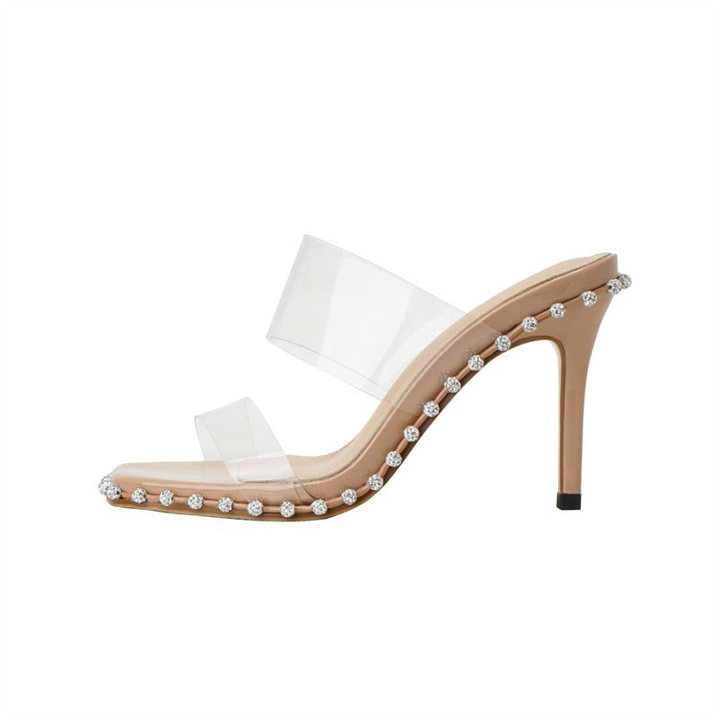 Damen transparente High Heel Sandalen mit perlenverziertem Design R&B