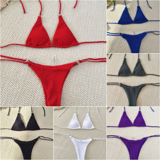 Damen Triangel-Bikini mit strukturiertem Gewebe und eleganten Ringverzierungen R&B