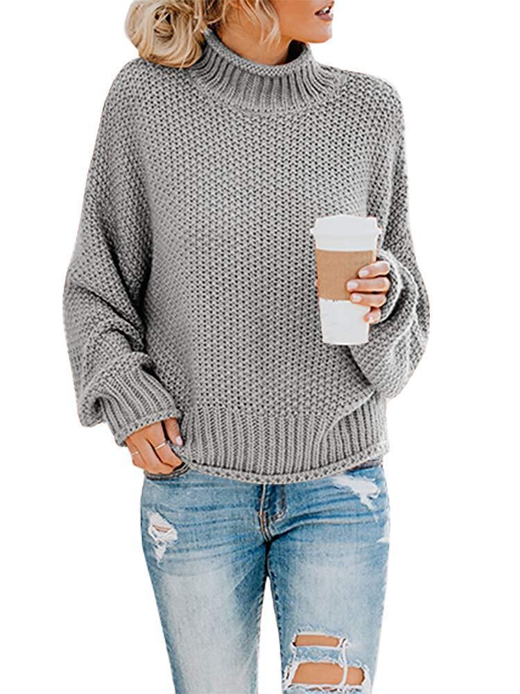 Damen Grobstrickpullover mit hohem Kragen und lockerem Schnitt R&B