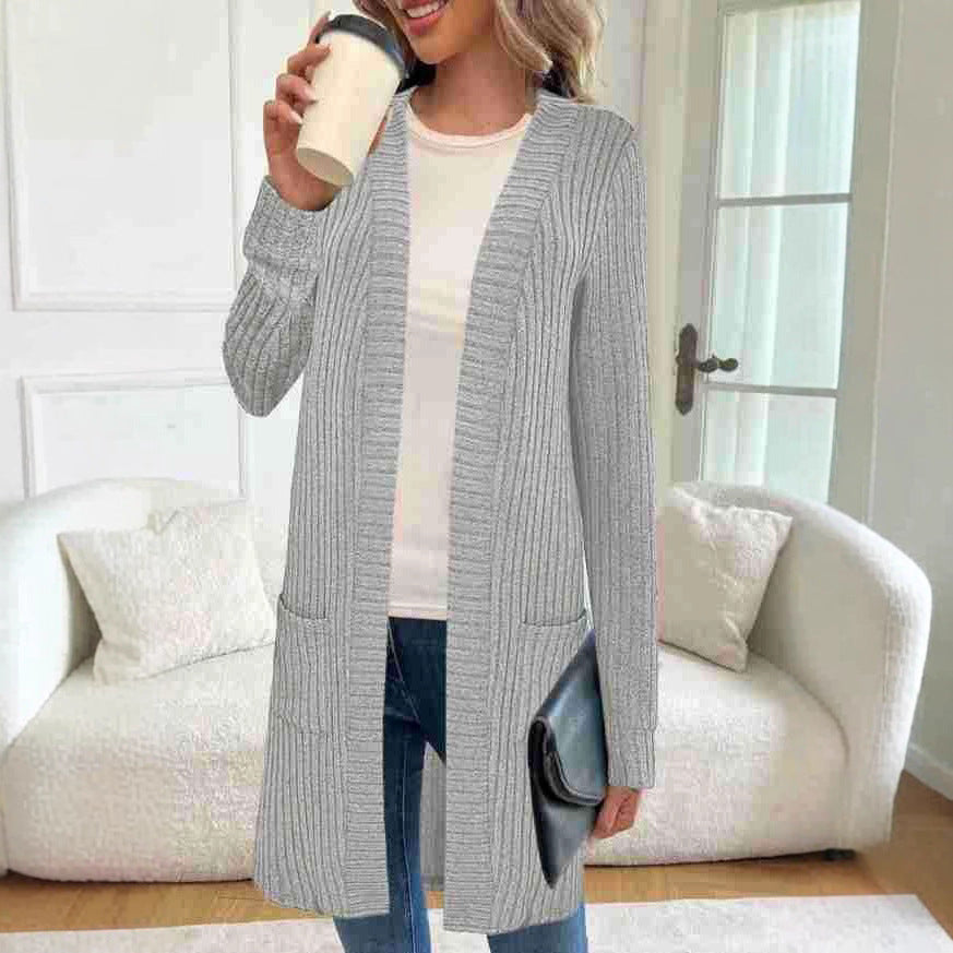 Damen Strickcardigan mit feinem Rippdesign und praktischen Taschen